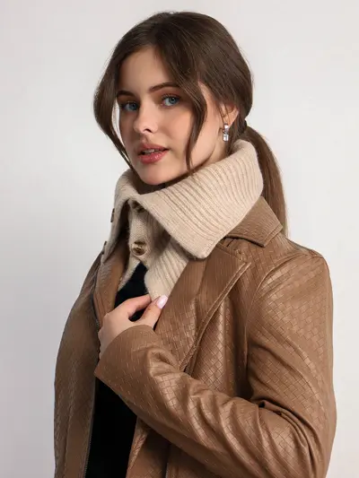 Шарф-манишка с шерстью енота на пуговицах  